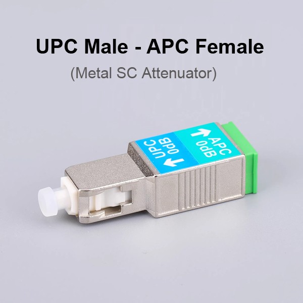 sc/upc male to sc/apc female attenuator 0db for conversion of fiber mode for fiber patch cord, optical transceiver, power meter, fiber tool kit, 1 core, metal case