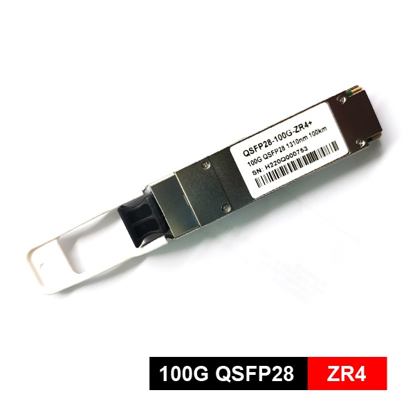 100gbase zr4+ qsfp28 transceiver, 1310nm dual fiber, 100km, ddm, 20~80℃ for cloud service provider, gpu intensive, white clasp