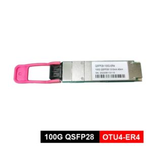 telecom 112gbps otu4 rate qsfp 100g er4l s single mode transceiver, bit rate per lane: 27.95, apd tia receiver, 30km reach without fec, 40km reach with fec, 10pcs/box