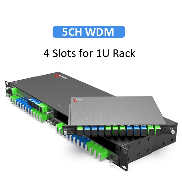 1u 19inch rack 440*160*44mm, 4 slot for single mode wdm lgx module 5 channels gpon xgs pon ng pon2 rf video otdr with sc lc connectors, pon port upc blue connector, other ports apc green connector