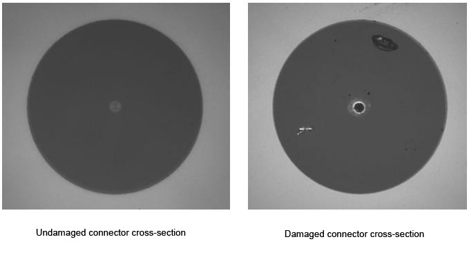 figure 5. damaged end face of fiber optic active connector
