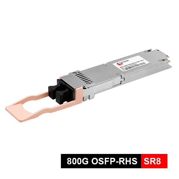 800g osfp transceiver module sr8, 8x100g pam4, mmf 850nm, transmission distance over om3 fiber 60m, om4 100m; power consumption< 14w, tdecq < 4.4db, optical interface mpo 16 apc or 2xmpo 12 apc connectors, ddm (copy)