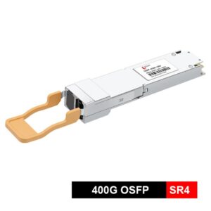 400g sr4 osfp transcevier, power consummptinon < 8w, mpo 12 apc interface, high speed i/o electrical interface (400gaui 4), 4x106.25 gbps data rate, 850nm vcsel laser and pin receiver, with ddm, max. transmission distance 100 meter