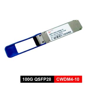 qsfp 100g cwdm4 single mode fiber module 10km over g.652d smf, cwdm4 wavelength 1271, 1291, 1311, 1331 nm, 2 cores dual lc receptacle