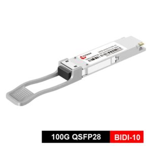 qsfp28 100g bidi transceiver lr1 10km, side a: tx1270nm/rx1330nm, side b:tx1330nm/rx1270nm, simplex lc receptacle, smf, with ddm, built in 100g pam4 dsp