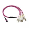 qsfp28 mpo mtp to lc cable, mpo male connector, type b, 12 cores om4 3.0mm lszh 1mtr, fanout lc pigtails 2.0mm 0.5 mtr