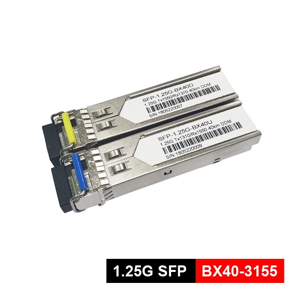 sfp 1.25 g 40km single mode fiber module, bi directional 1490nm/1550nm with single lc receptacle, 5ºc ~ +70ºc, with ddm, dfb laser 5 ~ 0dbm, 24~ 3dbm link budget