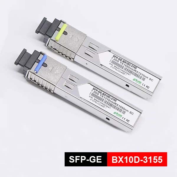 1310nm/1550nm 1 gig sfp module sc connector, simplex bidirectional 10km distance, 5ºc ~ +70ºc, with ddm.