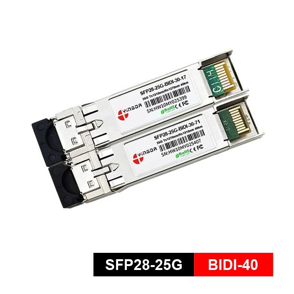 sfp28 25g bidi 40km lc duplex fiber optical transceiver module, smf, bidi a:tx1270, rx1310nm, b:tx1310, rx270nm, dfb laser + apd receiver