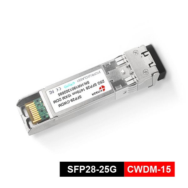 cpri 10 / 25ge 1470nm 15km 25g cwdm sfp28 transceiver, dfb laser,apd receiver, support ddm, commercial temp:0~70°c, industrial temp: 40~85°c